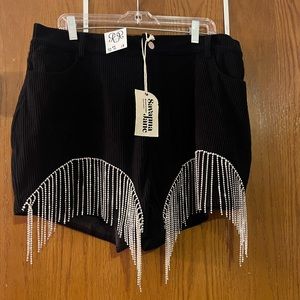 Rhinestones fringe trim shorts